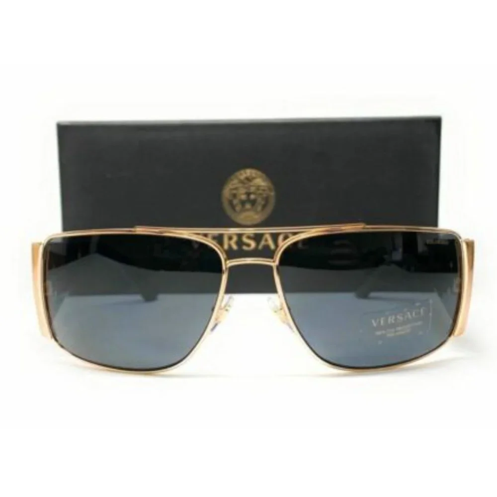 Versace Men's Gold and Dark Grey Sunglasses